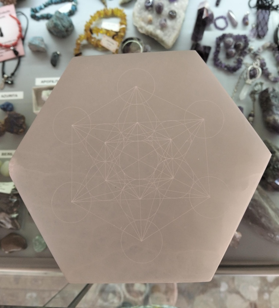 Placa Hexagonal de Selenita con Metatron Grabado 17 cm