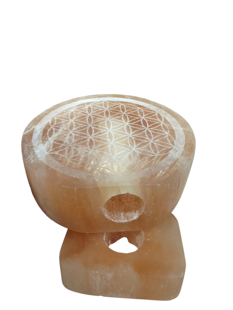 Decoración de Selenita Naranja - Flor de la Vida grabada 17 cm