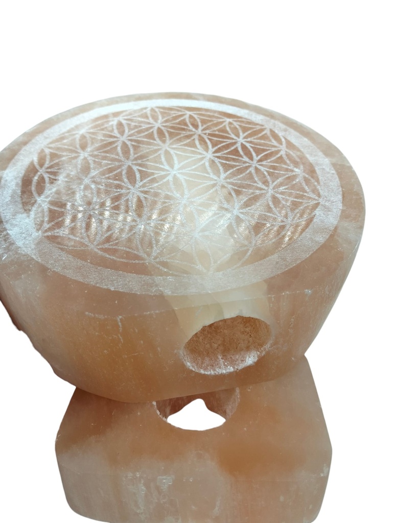 Decoración de Selenita Naranja - Flor de la Vida grabada 17 cm