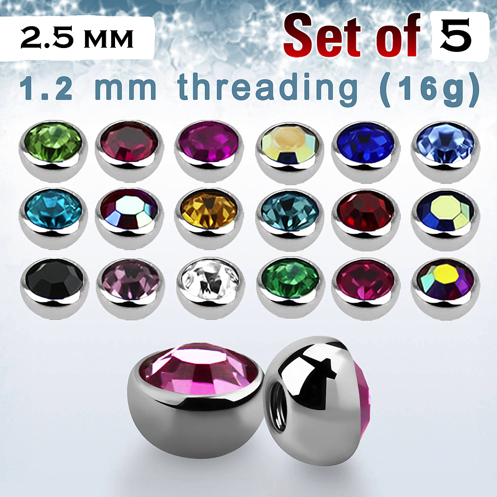 Bola rosca con Joya Grande 2.5 mm (5 Unidades)