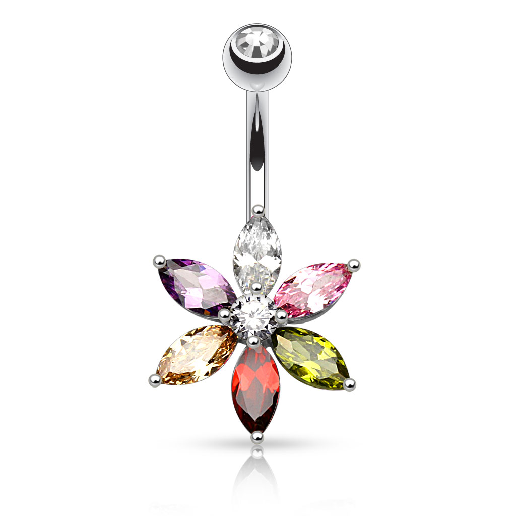 Navel con Joya en Forma de Flor de Colores