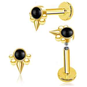 Labret Dorado con Ónix y Decoración