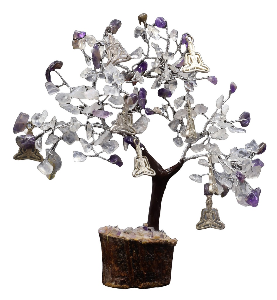 Árbol de la Felicidad con Amatista + Cuarzo Cristal y Yoga. 160 piezas