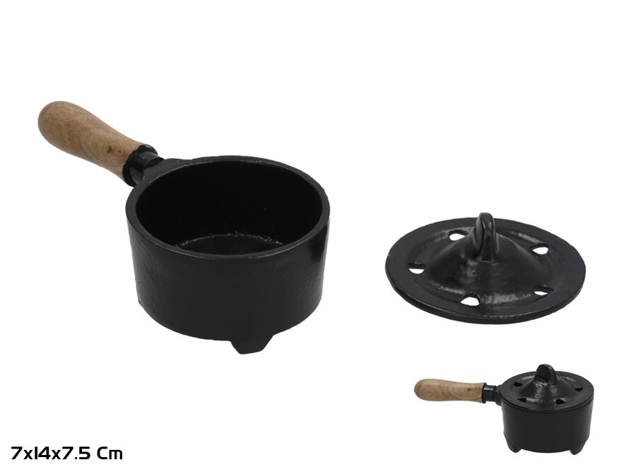Quemador de Hierro con tapa y mango de madera
