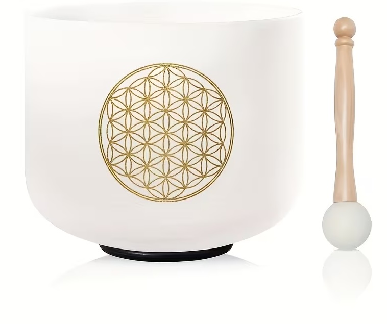 Cuenco de cristal de cuarzo con Flor de la Vida - 528 Hz