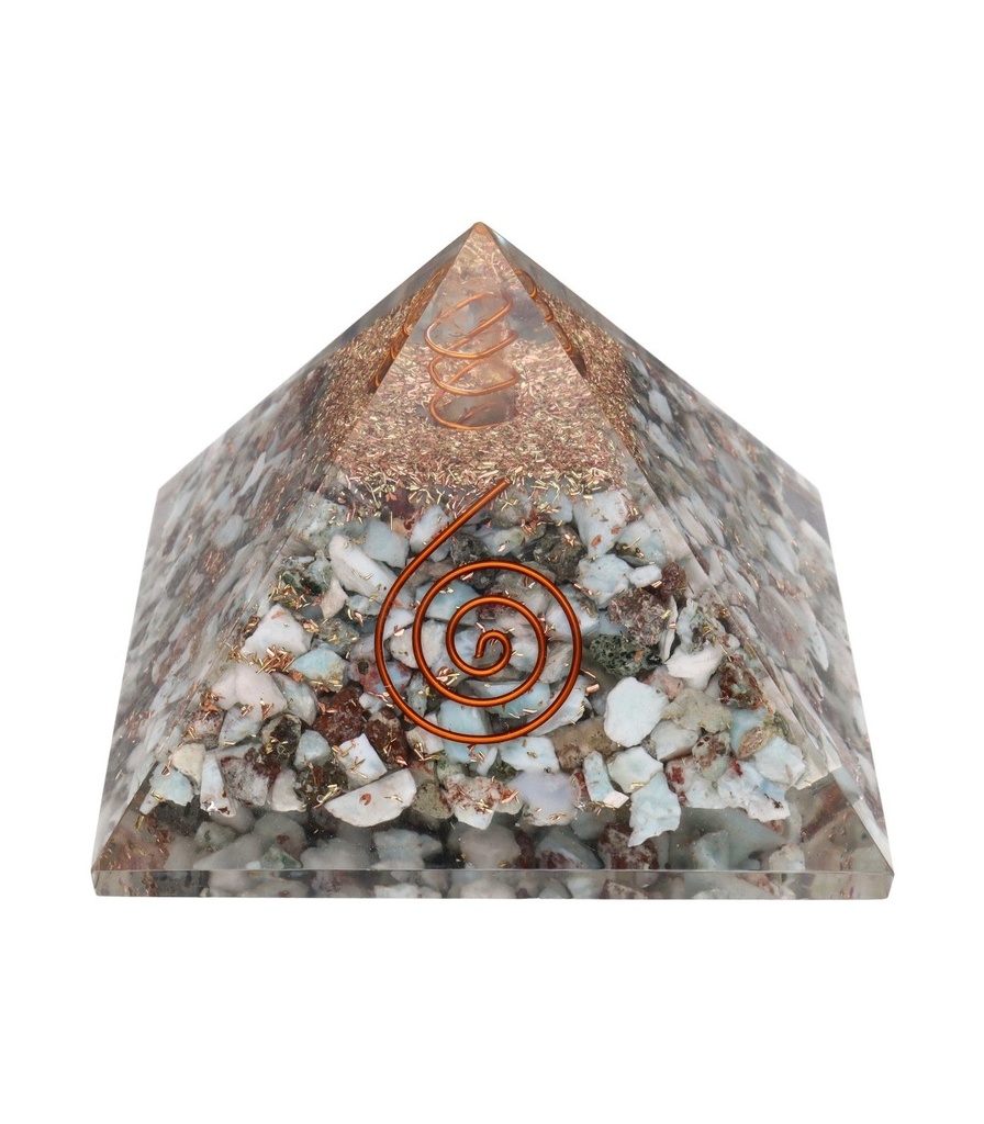 Pirámide Orgonita de Larimar con Espiral 7x7cm