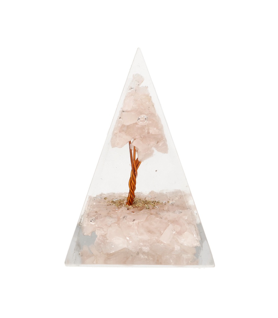 Pirámide Orgonita de Cuarzo Rosa con Árbol 4x4cm