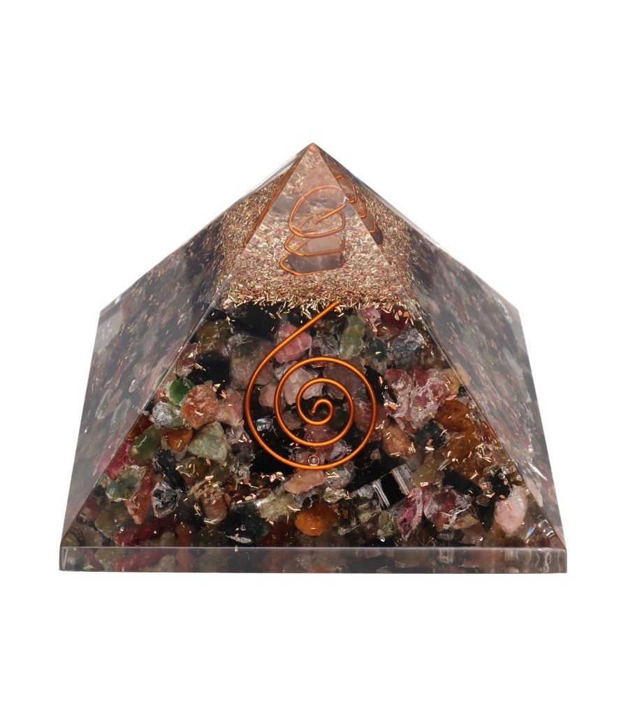 Pirámide Orgonita de Turmalina Bicolor con Espiral 7x7cm