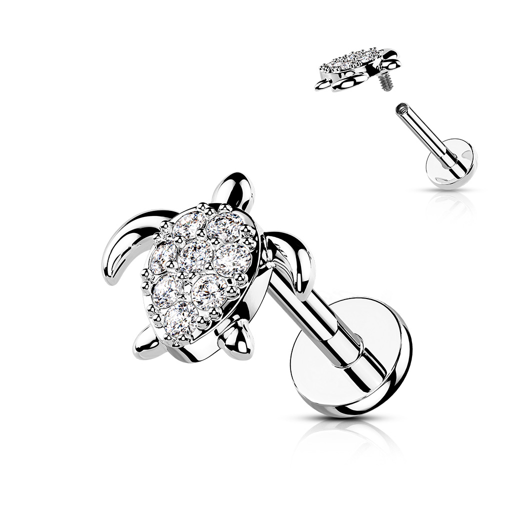 Labret de Acero con Tortuga y Joyas