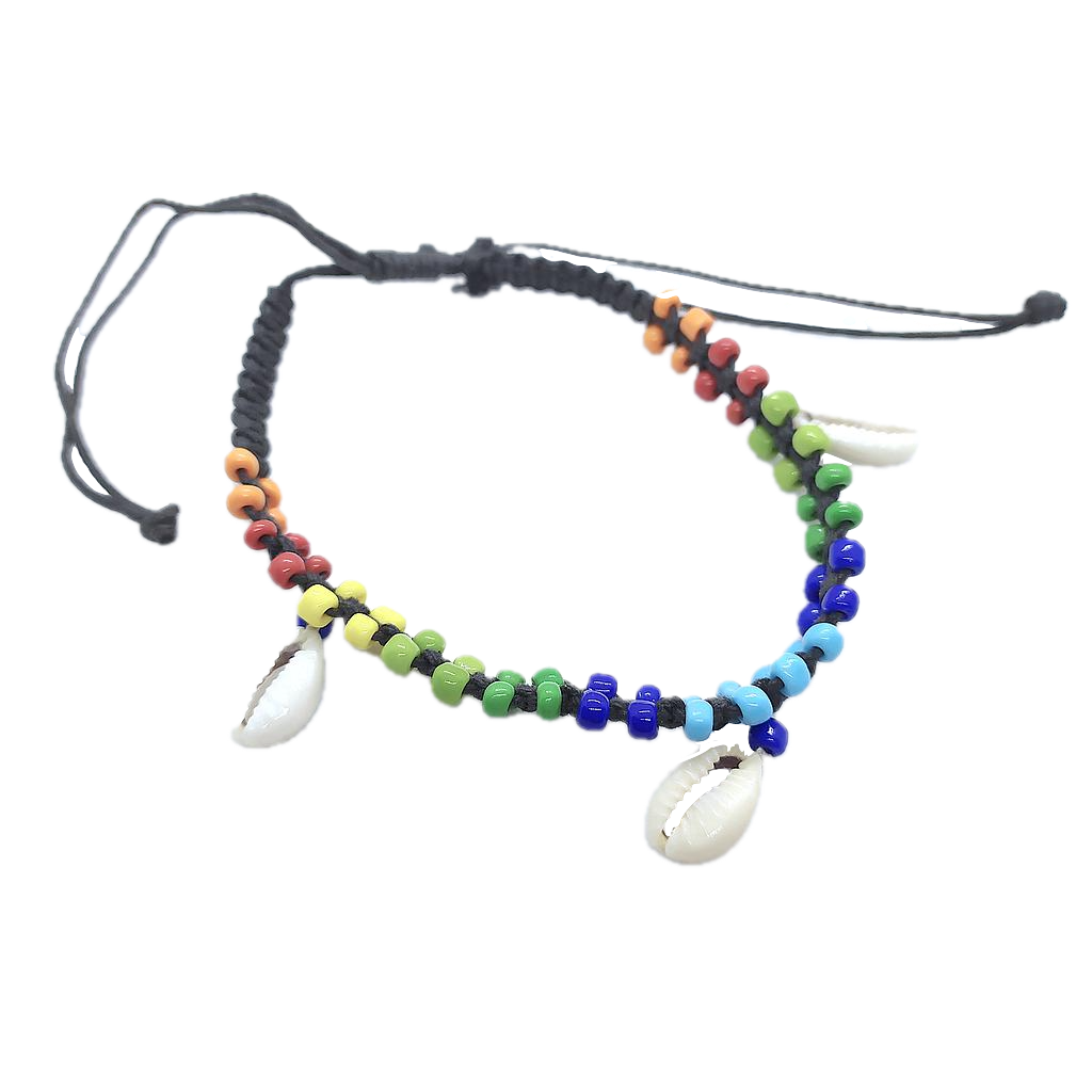 Tobillera con Cuentas de Colores y Caracolas