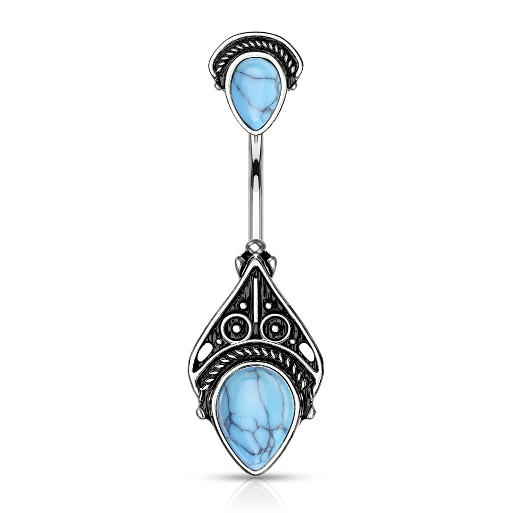 Navel de Acero con Filigrana y Turquesa
