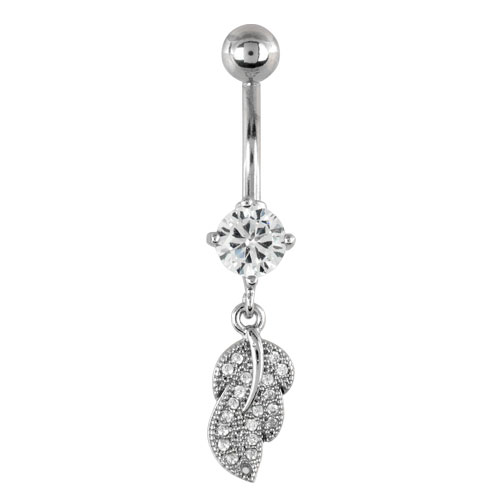 Navel de Acero con Hoja y Joyas Blancas