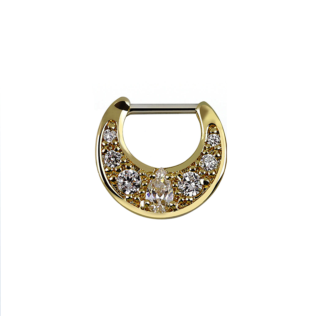 Clicker recto Dorado con 7 Joyas Blancas