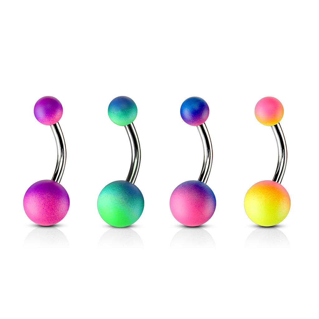 Navel de Acero con Bolas de Doble Color