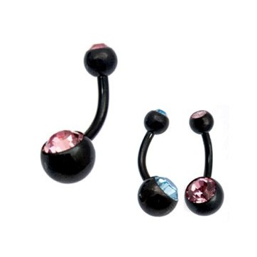 Navel de Titanio Negro con 2 Joyas