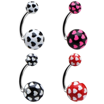 Navel Acero con Bolas UV de Corazones