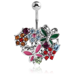 Navel de Acero con Corazón y Mariposas