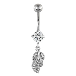 [NAV.HO.JO.BL] Navel de Acero con Hoja y Joyas Blancas