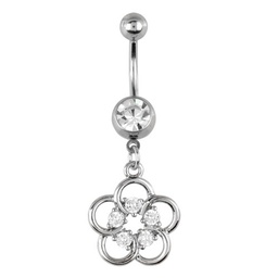 [NAV.FL.JO.BL] Navel de Acero con Flor y Joyas Blancas