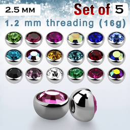 Bola rosca con Joya Grande 2.5 mm (5 Unidades)