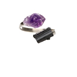 Anillo de Turmalina y Amatista en Bruto de Plata