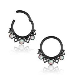 Clicker de Acero Negro con Corazones y Ópalos