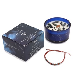 Vela de Cristal del Zodíaco con Pulsera de Piedras Preciosas - Aries