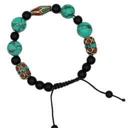 Pulsera de Turquesa, Coral y Ágata Negro regulable