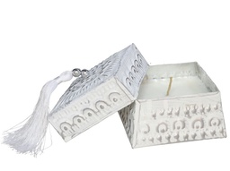 Vela en caja de aluminio cuadrada blanca 8cm