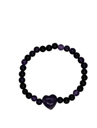 Pulsera de Cuarzo Amatista 6mm con Corazón