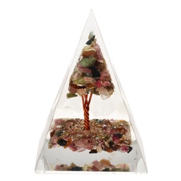Pirámide Orgonita de Turmalina Bicolor en Resina con Árbol 4x4cm