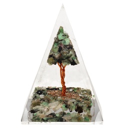 Pirámide Orgonita de Esmeralda en Resina con Árbol 4x4cm