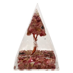 Pirámide Orgonita de Turmalina Rosa en Resina con Árbol 4x4cm