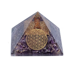 Pirámide Orgonita de Amatista con Flor de la Vida 7x7cm
